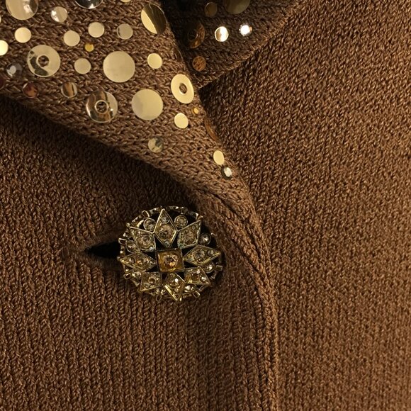 BEAUTUFUL st john evening knit brown embellished skirt suit 16 - Picture 7 of 10